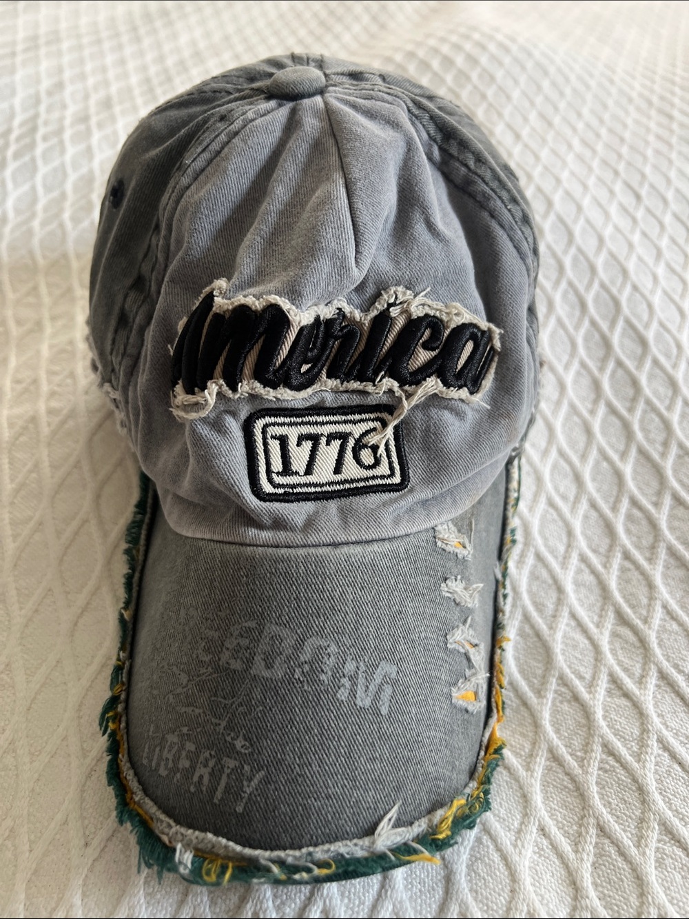 Distressed Gray 'Merica 1776 Embroidered Baseball Cap